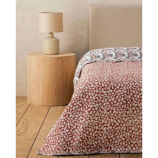 Flowery Modern Single Multi-Purpose Cover 160x220 Cm Terracotta