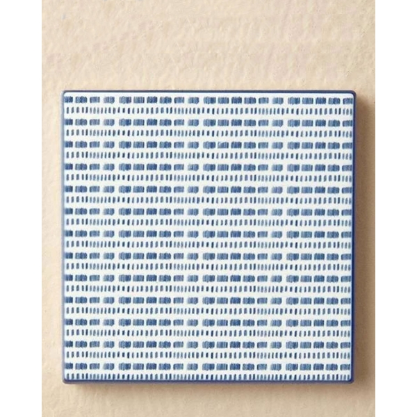 Blue Checked Ceramic Coaster 10.8 Cm Blue