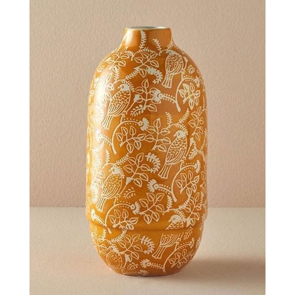 Garden Birds Ceramic Vase 19x19x39cm Orange