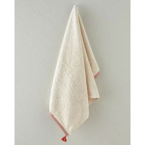 Colorful Lines Cotton Fringed Face Towel 50x80 cm Light Beige - Brick