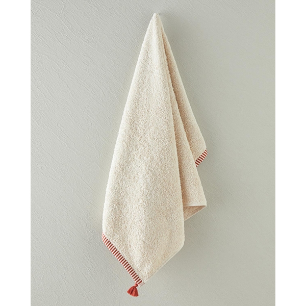 Colorful Lines Cotton Fringed Face Towel 50x80 cm Light Beige - Brick