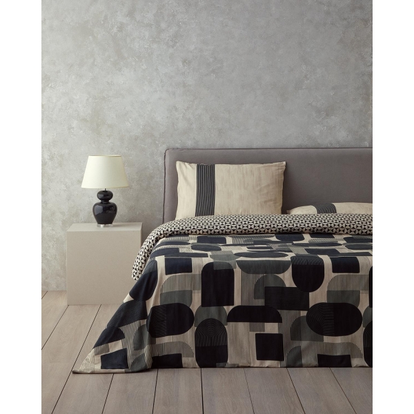 Geodesic Soft Cotton with Digital Print King Size Duvet Cover Set Pack 240x220 cm Anthracite - Green