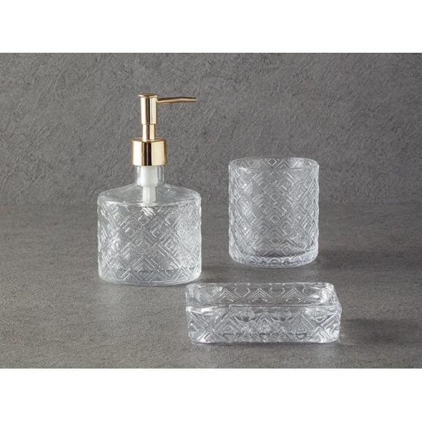 Deluxe Glass 3 pcs Bath Set 8.5x11 + 12.5x3 + 8.5x13.5 cm Transparent