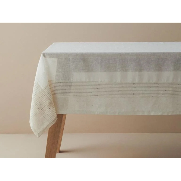 Luxe Linen Look Polyester Table Cloth 150x220 cm Cream Black