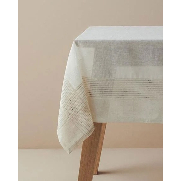 Luxe Linen Look Polyester Table Cloth 150x220 cm Cream Black