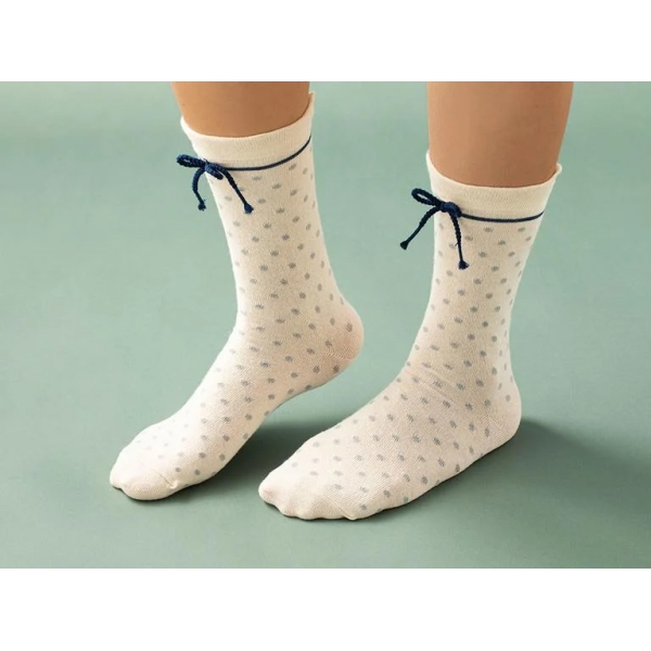Modern Dot Cotton Women Long-Calf Socks 36-40 Ecru