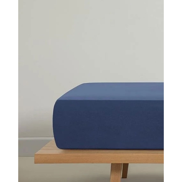 Plain Cotton Single Size Plus Fitted Sheet 120x200 cm Night Blue