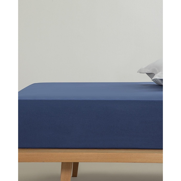 Plain Cotton Single Size Plus Fitted Sheet 120x200 cm Night Blue