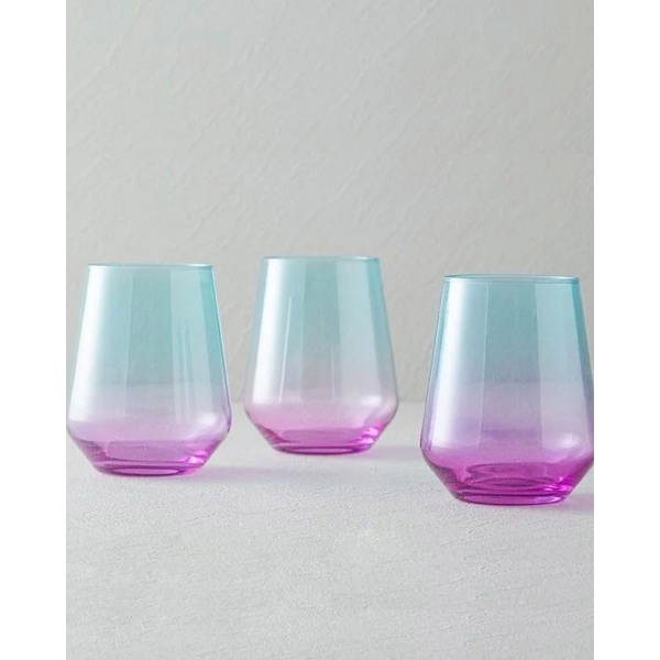 Lacy Glass 3-Piece Soft Drink Glass 425 Ml Blue