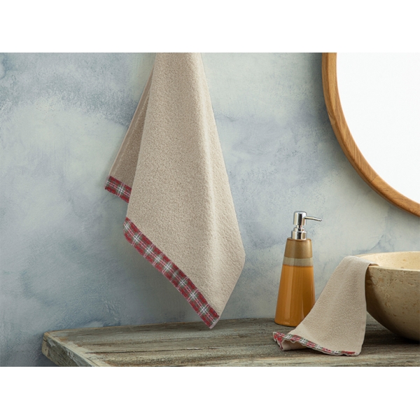 Cozy Plaid Cotton Checkered Face Towel 50x80 cm Beige