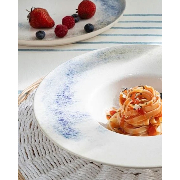 Aqua Side Ceramic Pasta Serving Plate 28 Cm Blue
