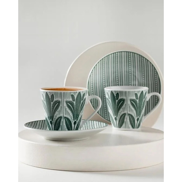 Tulipe 4 Piece Coffee Cup Set for 2 Persons 80 Ml Green