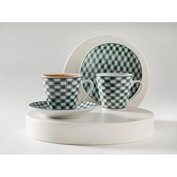 Valda Porcelain 4 Piece Coffee Cup Set for 2 Persons 80 Ml Green