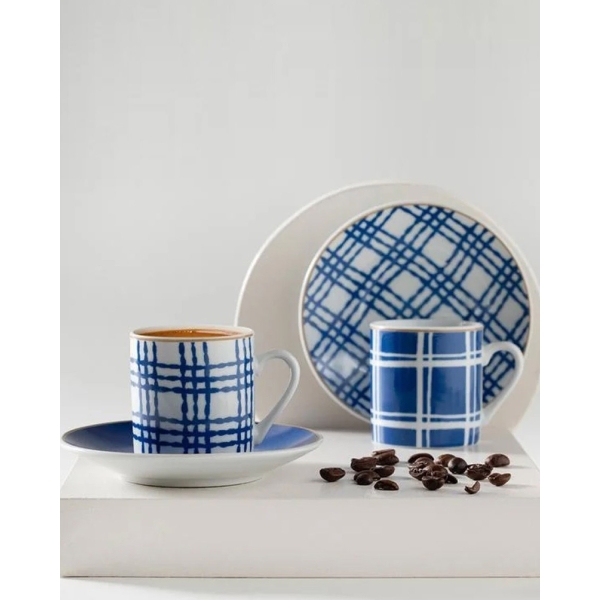 Valentine Porcelain 4 Piece Coffee Cup Set for 2 Persons 80 Ml Dark Blue