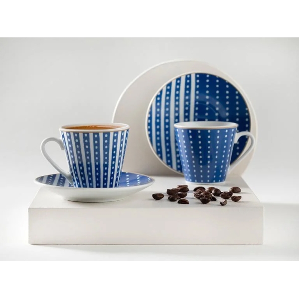 Bellis Porcelain 4 Piece Coffee Cup Set for 2 Persons 80 Ml Dark Blue