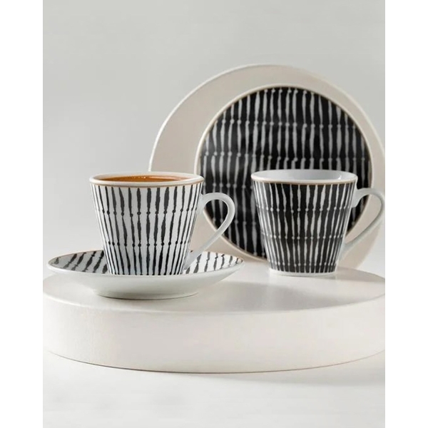 Colin Porcelain 4 Piece Coffee Cup Set for 2 Persons 80 Ml Black
