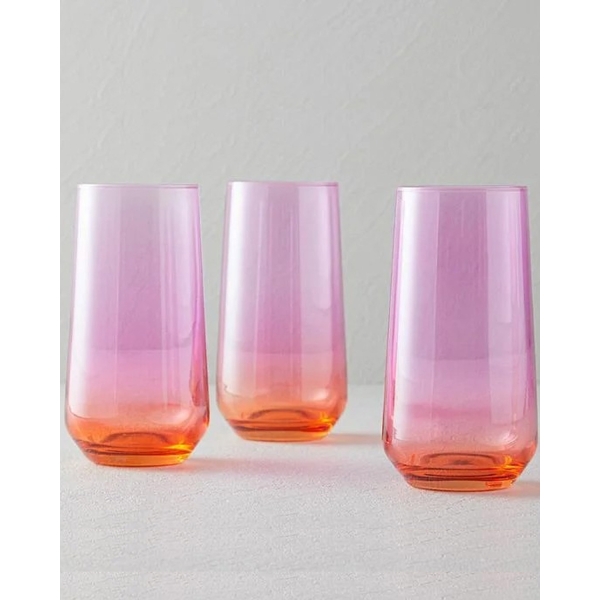 Lacy Glass 3-Piece Soft Drink Glass 470 Ml Pink
