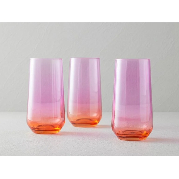 Lacy Glass 3-Piece Soft Drink Glass 470 Ml Pink