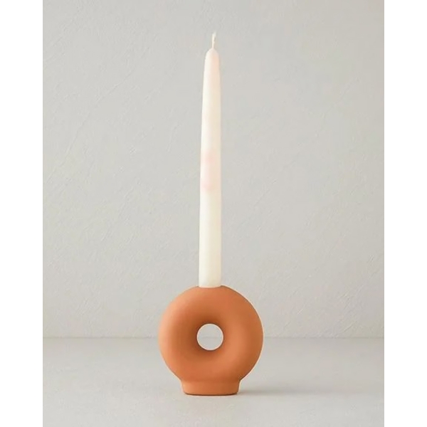Donut Ceramic Candle Holder 10X4X10 cm Orange