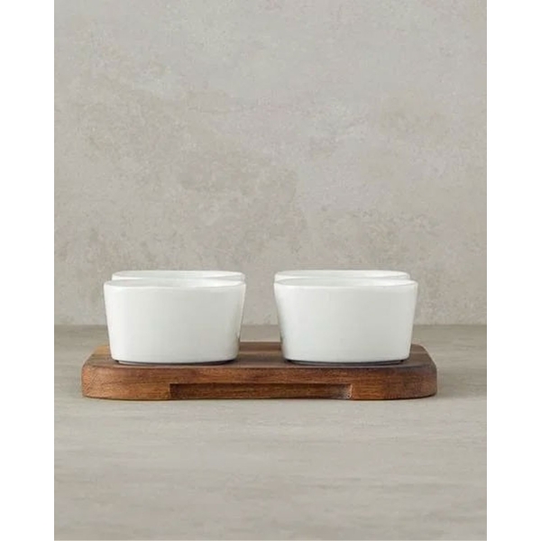 Marbella Porcelain With Wooden Stand 5 Pcs Bowl 10 cm White