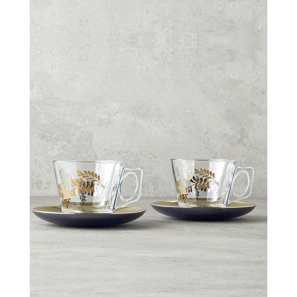 Fern Glass 4 Piece Teacup Set for 2 Persons Gold