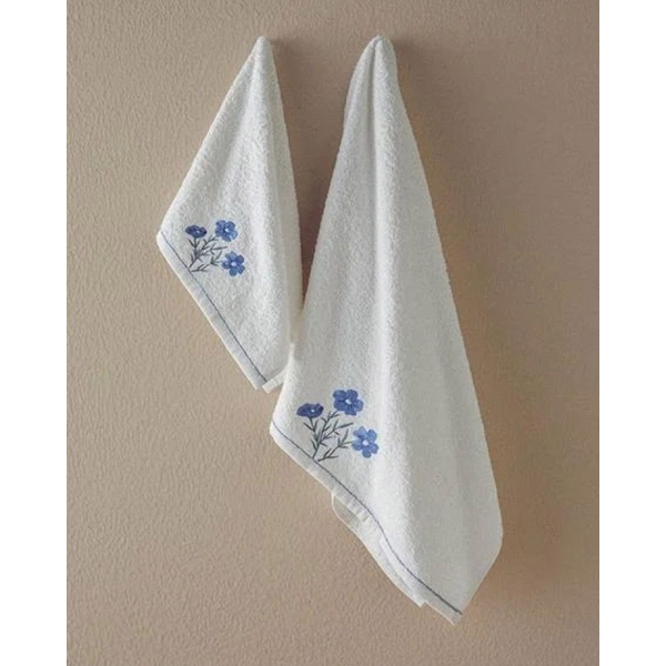 Creeper Cotton Embroidered Face Towel Set 50x80+30x45 cm Ecru