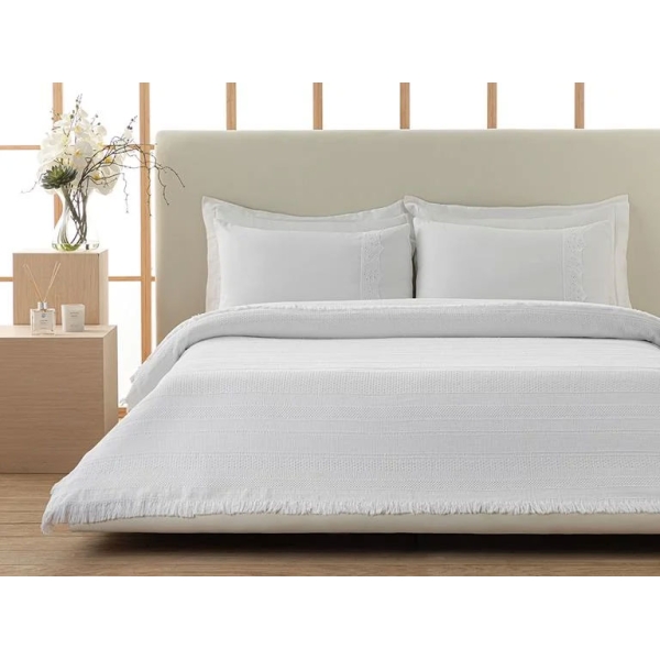 Bianco 1 Piece Cotton Jacquard King Size Bed Spread 240x260 cm White