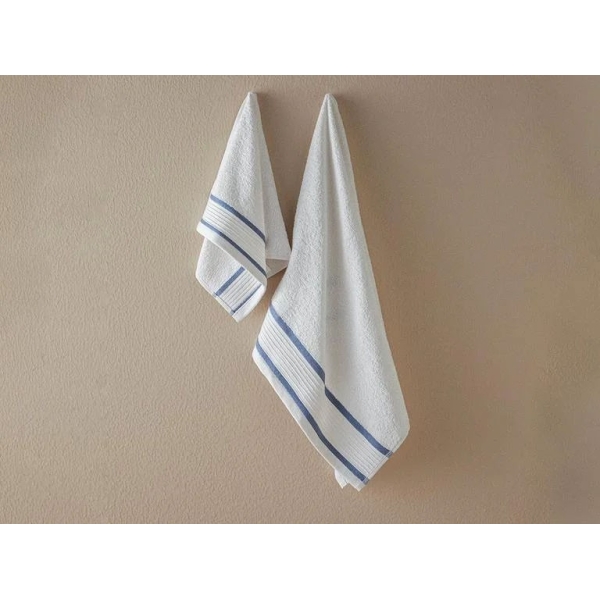 Mocha Cotton Bordered Face Towel Set 50x80+30x45 Cm Ecru-indigo