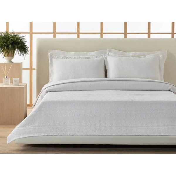Triangle Polycotton Jacquard Double Bed Spread Set 240x250 cm White