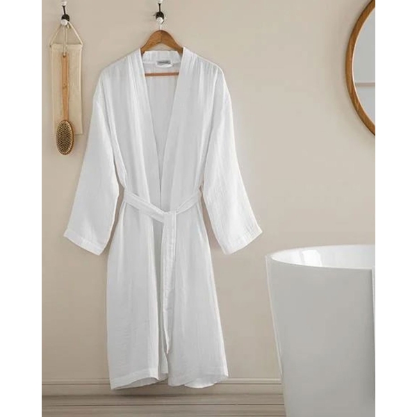 Barbara Cotton Muslin Bathrobe S-M White