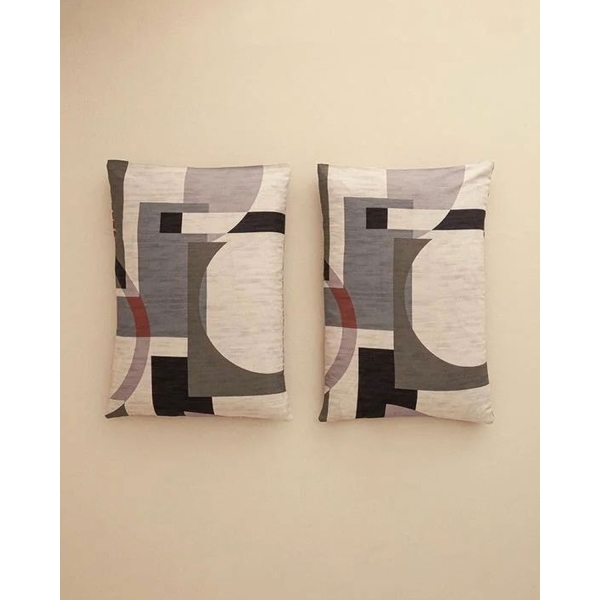 Dynamic Square Soft Cotton with Digital Print 2 Pieces Pillow Case 50x70 cm Beige - Terracotta
