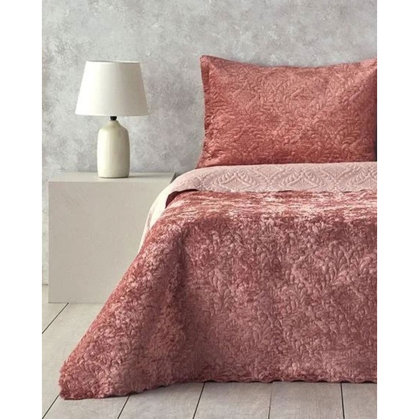Velvet Double Size Bed Spread Set 200x220 cm Dusty Rose