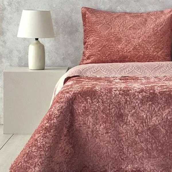 Velvet Double Size Bed Spread Set 200x220 cm Dusty Rose