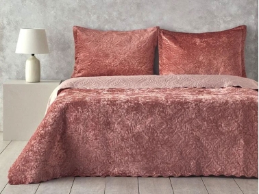 Velvet Double Size Bed Spread Set 200x220 cm Dusty Rose