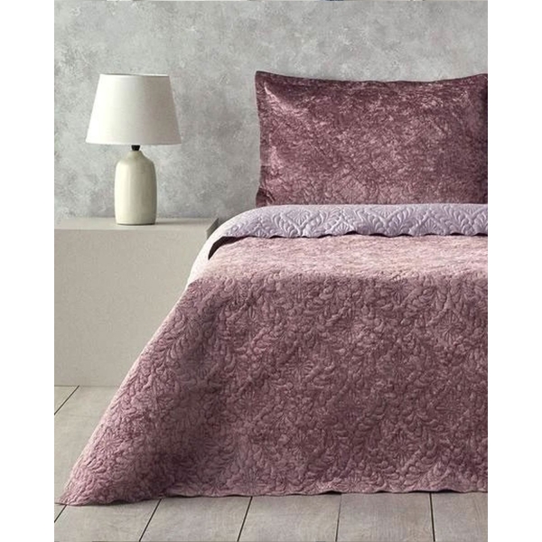 Velvet Double Size Bed Spread Set 200x220 cm Damson
