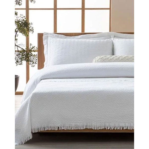 Palermo Cotton Jacquard Double Bed Spread 220x240 cm White