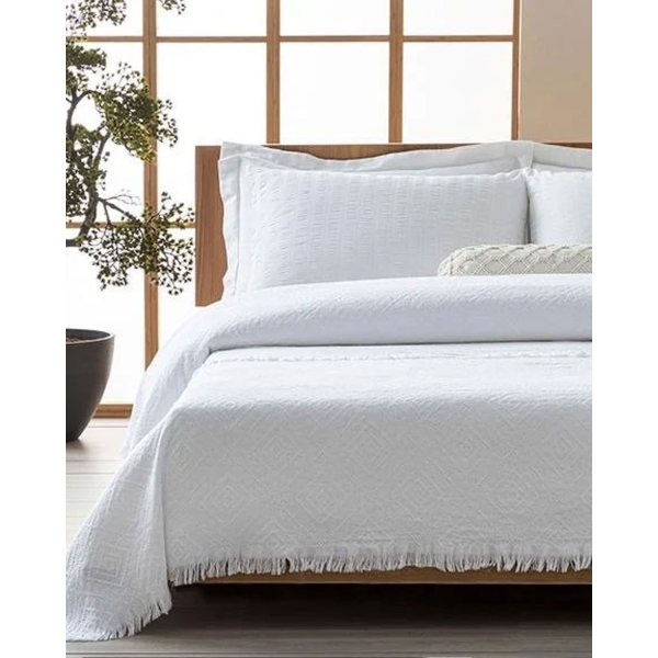 Palermo Cotton Jacquard King Size Bed Spread 240x260 cm White