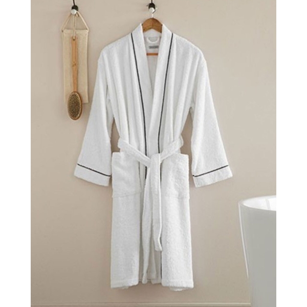 Melinda Bamboo Piped Bathrobe L-XL White