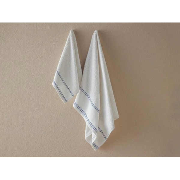 Lega Cotton Dobby Face Towel Set 50x80+30x45 cm Ecru - Light Indigo