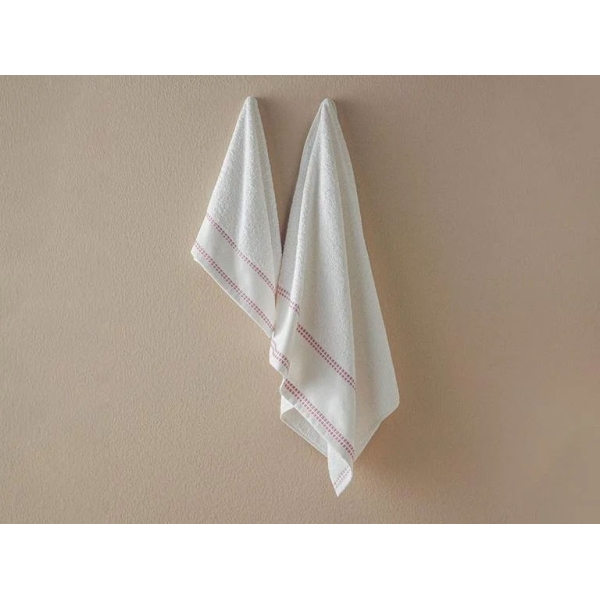 Lega Cotton Dobby Face Towel Set 50x80+30x45 cm Ecru - Pink
