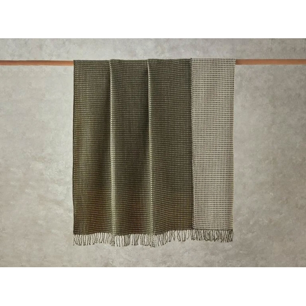 Plain Waffle Cotton Single Size Blanket 150x200 cm Green - Cream