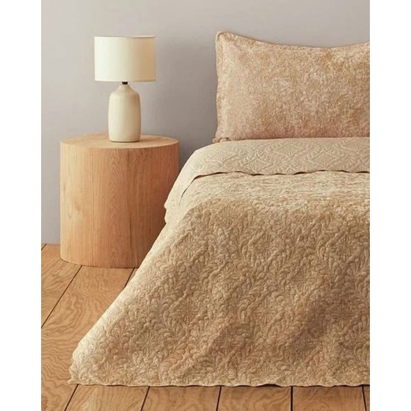 Velvet Spread Set Double Size Bed 200x220 cm Gold