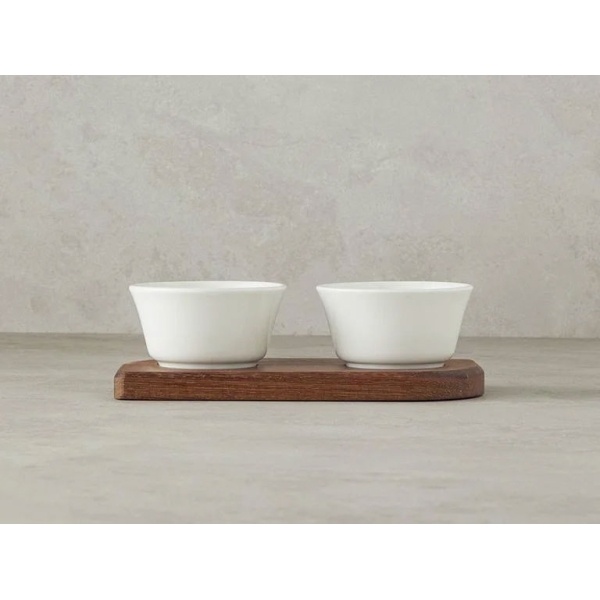 Madlen Porcelain With Wooden Stand 3 Pcs Bowl 10 cm White