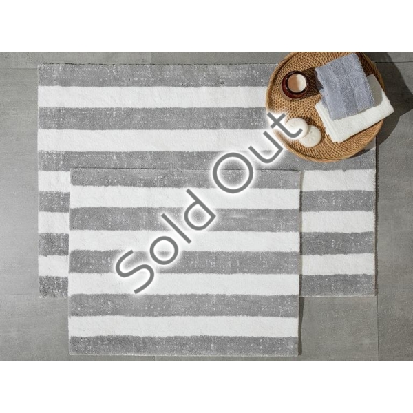 Bold Striped Cotton Bath Mat Set 60X90Cm+50X60Cm Ecru - Grey