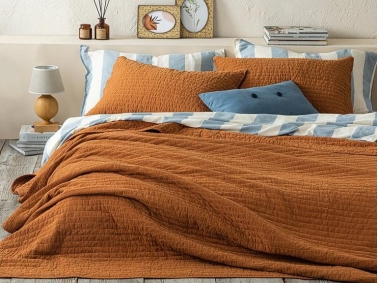Ancient Stripe Quilted Antique Painting Double Bedspread Set 240x260 Cm Mustard