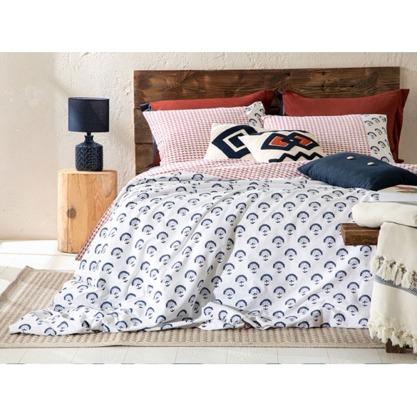 Euphoria Cottony King Size Duvet Cover Set Pack 240x220 cm Indigo – Terracotta