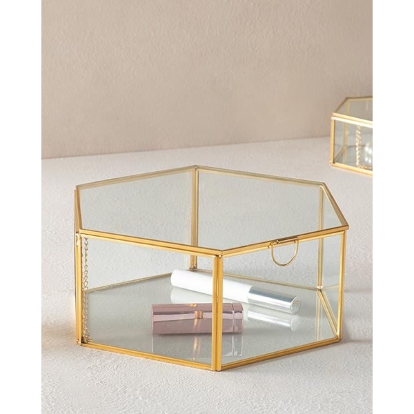 Deluxe Glass Decorative Box 10x11x6cm Gold