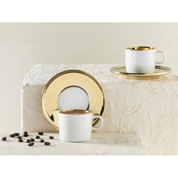 Doni Porcelain 4 Pieces 2 Servings  Coffee Cup Set 80 ml Gold