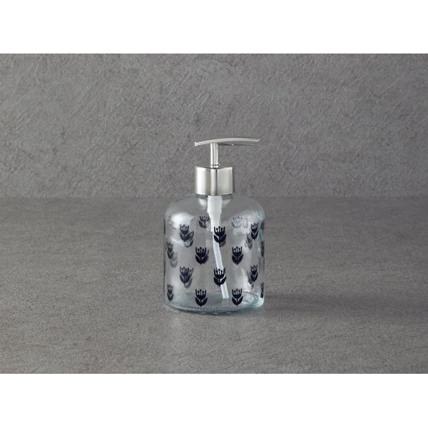 Flower Dots Glass Liquid Soap Dispense 8x14 cm Silver.