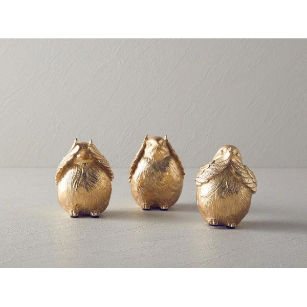 Sparrow Bird Polyresin Figurine 11x7x9+10.8x7x9+10x7x9 Cm Gold